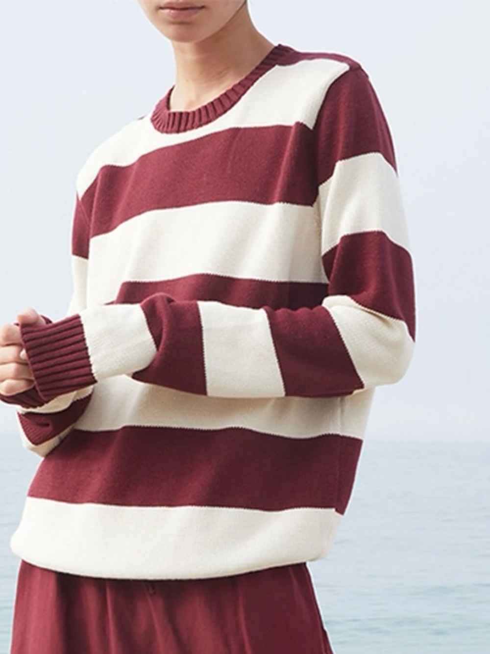 John Galt Martha Burgundy Striped Sweater, one size